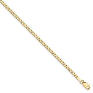 14k Yellow Gold 2.2mm Solid Beveled Curb Chain Anklet, 9 Inch